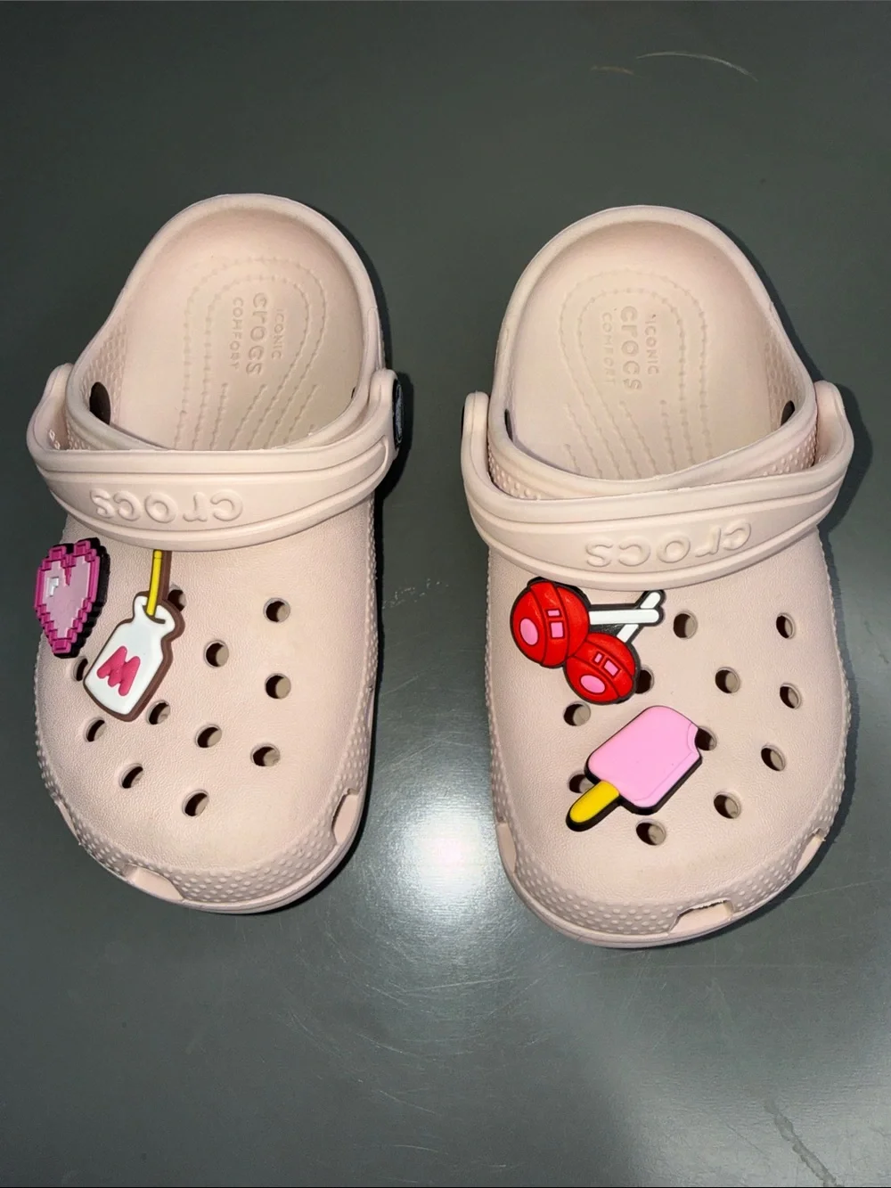 CROCS Kids Classic Clog in Pale Pink with Charms
